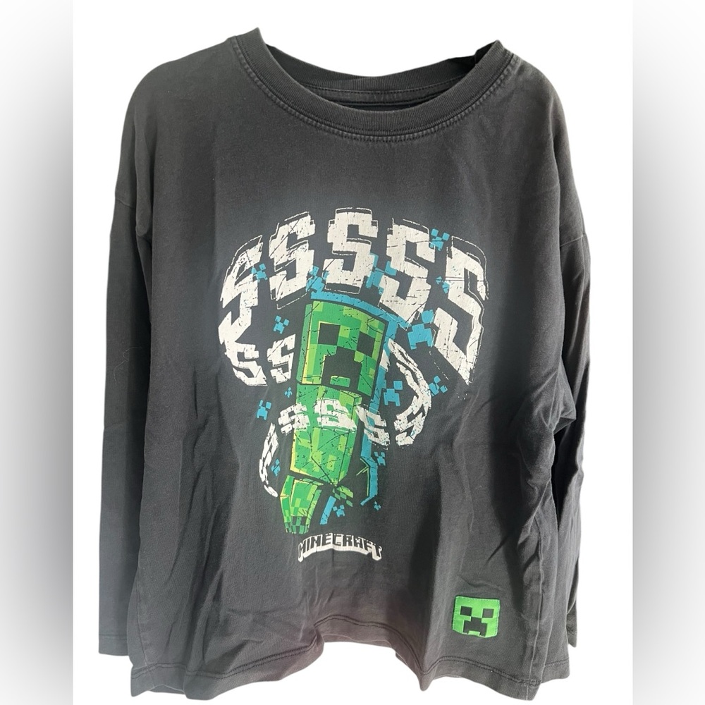 Kids Minecraft Creeper Graphic T-Shirt - Black